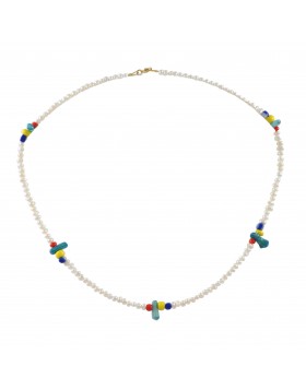 WOMEN'S NECKLACE WITH PEARLS AND MULTICOLORED BEADS
