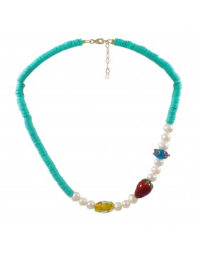 WOMEN'S NECKLACE WITH PEARLS AND MURANO GLASS BEADS