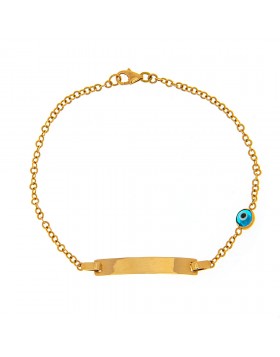 KID'S GOLD ID BRACELET K14 WITH BLUE EVIL EYE