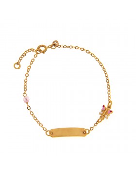 KID'S GOLD ID BRACELET K14 WITH BUTTERFLY