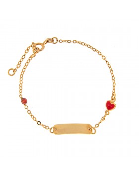 KID'S GOLD ID BRACELET K14 WITH RED HEART