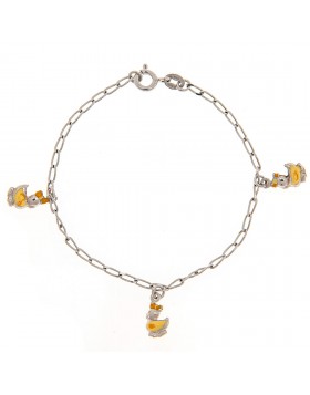 GIRL'S WHITE GOLD BRACELET K14 WITH YELLOW ENAMEL