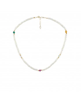 MOTHER OF PEARL NECKLACE WITH 925 GOLD PLATED BEADS AND MULTICOLORED CRYSTALS