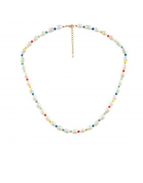 PEARL NECKLACE WITH COLORFUL BEADS - SILVER 925
