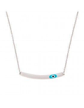SILVER NECKLACE EVIL EYE 925 WITH WHITE ENAMEL