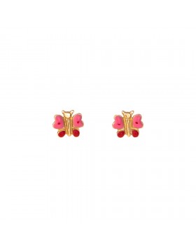 GIRLS PINK BUTTERFLY EARRINGS SOLID GOLD 14K