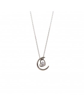 CRESCENT MOON SILVER 925 NECKLACE WITH HEART