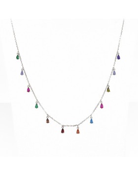 SILVER NECKLACE 925 WITH MULTICOLOURED CRYSTALS