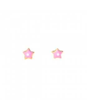 GIRLS' PINK STARS EARRINGS SOLID GOLD 14K